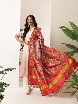 Silk Land - Multi-color Traditional Double Ikkat Patola Dupatta With Tassels