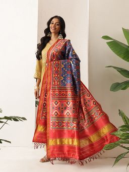 Silk Land - Blue Traditional Double Ikkat Patola Dupatta With Tassels
