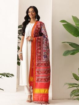 Silk Land - Purple Kalamkari Patola Digital Printed Handmade Dupatta With Tassels