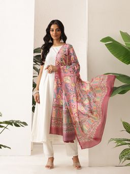 Silk Land - Pink Digital Printed Kalamkari Mul Cotton Fabric Dupatta