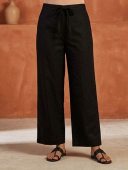 ARAMYA - Black Chanderi Solid Trousers