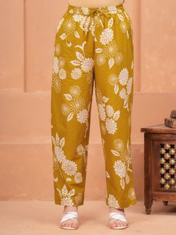 ARAMYA - Mustard Soft cotton Floral Trousers