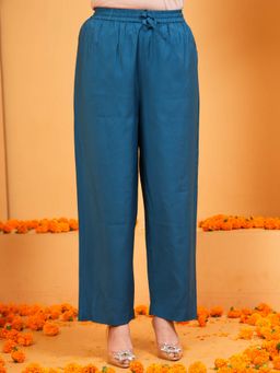 ARAMYA - Blue Chanderi Solid Trousers