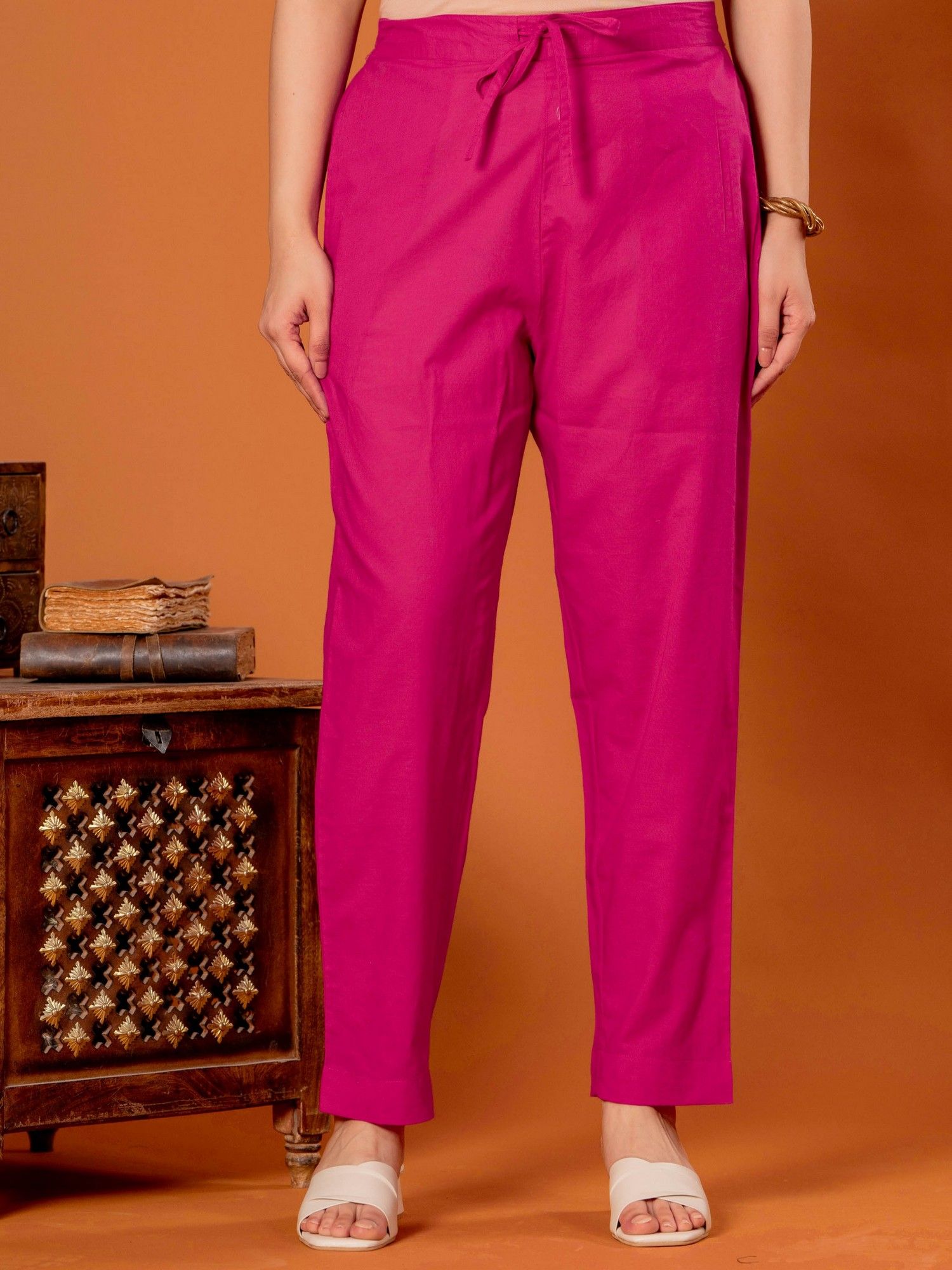Pink Soft cotton Solid Trousers-image-11