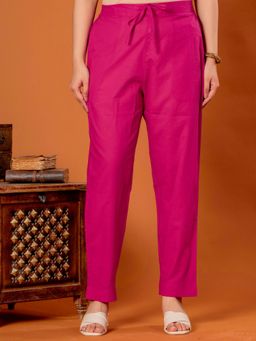 ARAMYA - Pink Soft cotton Solid Trousers