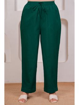 ARAMYA - Emerald Green Slub cotton Solid Trousers