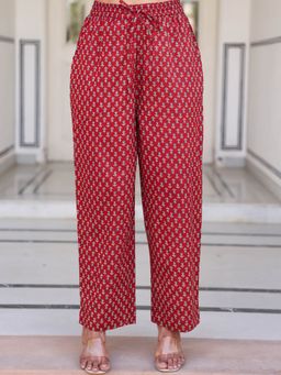 ARAMYA - Maroon Soft cotton Ethnic Motifs Trousers