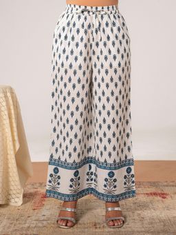ARAMYA - Off White Soft cotton Floral Trousers