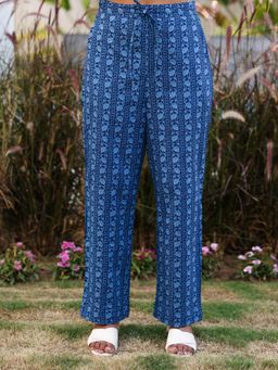 ARAMYA - Blue Soft cotton Floral Trousers