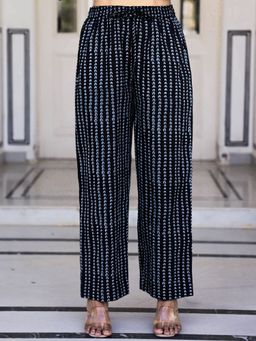 ARAMYA - Black Soft cotton Floral Trousers