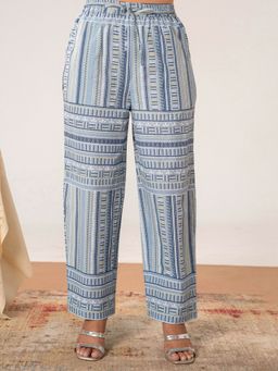 ARAMYA - Blue Soft cotton Geometric Trousers