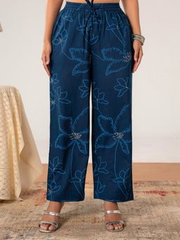 ARAMYA - Blue Soft cotton Floral Trousers