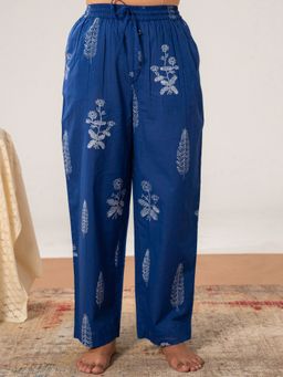 ARAMYA - Blue Soft cotton Floral Trousers