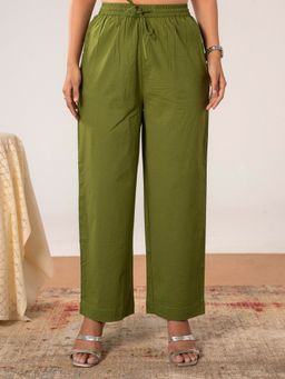 ARAMYA - Green Soft cotton Solid Trousers