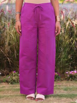 ARAMYA - Purple Soft cotton Solid Trousers