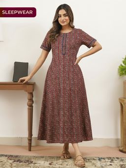 ARAMYA - Women Maroon Soft Cotton Straight Floral Print Kurta