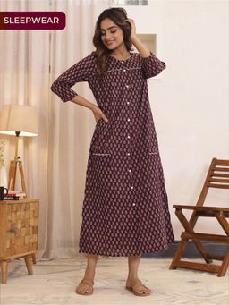 ARAMYA - Women Wine Soft Cotton Straight Butti Print Kurta