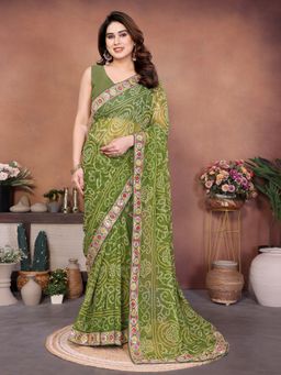 VAIRAGEE - Green Embroidery Saree and Mono Banglory Unstitched Blouse