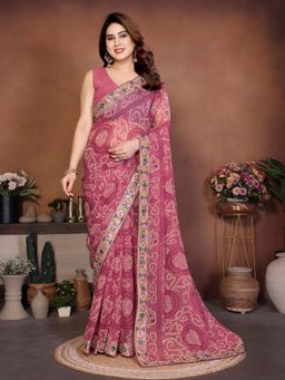 VAIRAGEE - Pink Embroidery Saree and Mono Banglory Unstitched Blouse