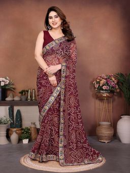 VAIRAGEE - Purple Embroidery Saree and Mono Banglory Unstitched Blouse