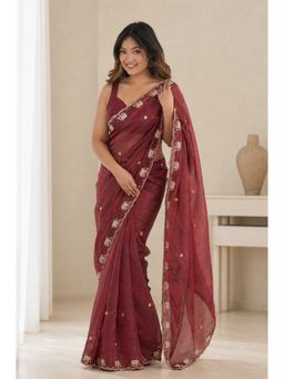 VAIRAGEE - Maroon Frendy Embroidery Saree and Frendy Unstitched Blouse