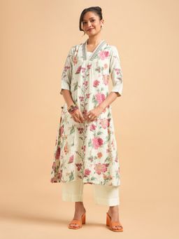 VISMAY - Women Ivory Poly Viscose Shimmer Print Kurti