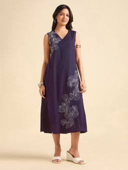VISMAY - Women Purple Viscose Linen Plain Flared Kurti