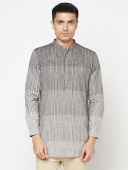 Fabindia - Cotton Grey Striped Men Short Kurta