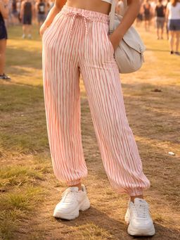 Don’t be basic - Cream and Peach Striped Comfy Joggers