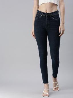 SHOWOFF - Women's Clean Look Navy Blue Skinny Fit Denim Jeans
