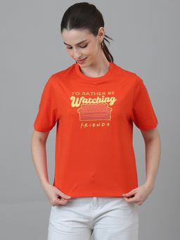 Free Authority - Official Friends Half Sleeve Graphic Printed Cotton Red T-Shirt