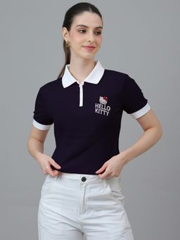 Free Authority - Official Hello Kitty Graphic Printed Cotton Regular Fit Blue Polo T-Shirt