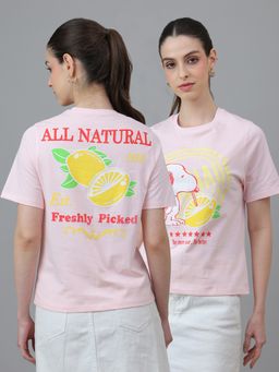 Free Authority - Official Peanuts Half Sleeve Graphic Printed Cotton Pink T-Shirt