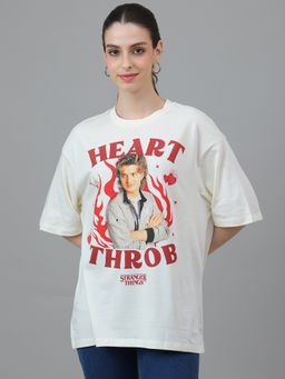 Free Authority - Stranger Things Steve Harrington Graphic Printed Oversized White T-Shirt