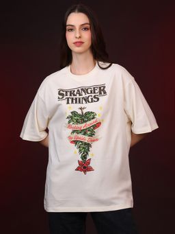 Free Authority - Stranger Things Upside Down Christmas Graphic Printed Oversized White T-Shirt