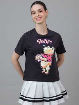 Free Authority - Official Winnie The Pooh Half Sleeve Graphic Printed Cotton Grey T-Shirt