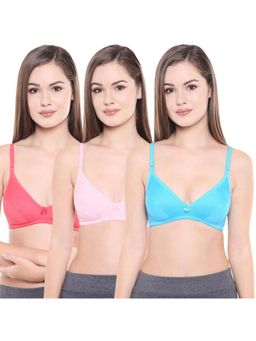 Bodycare - Women's Cotton Seamed Bra Pack Of 3 - Multi-Color