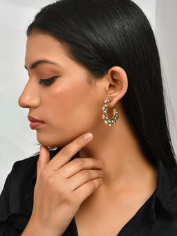 Voylla - Mother'S Day Pearl Beaded Stone Studded Statement Hoop Earrings