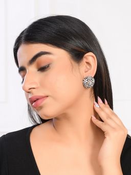 Voylla - Sparkling Elegance Teardrop Cut Cz Floral Stud Earrings