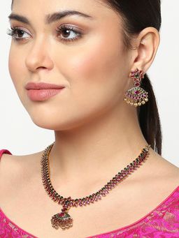 Voylla - Paisley Motifs Coloured Zircons Adorned Brass Gold Plated Jewellery Set
