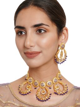 Voylla - Festive Hues Purple Enamel and Stones Gold Plated Brass Jewellery Set