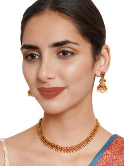 Voylla - Gold Opulence Minimalistic Faux Pearls Adorned Gold Plated Jewellery Set