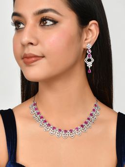 Voylla - Cz Elegance Purple Stone Silver Necklace Set