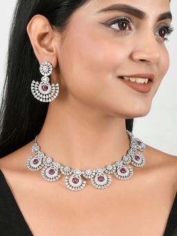Voylla - CZ Elegance Pink and White Zircons Jewellery Set