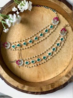 I Jewels - Gold Plated Traditional Multi Layered Kundan Pearl Ear Chain