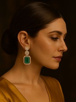 Abdesigns - Gold Plated Emerald Green Diamond Earrings For Women