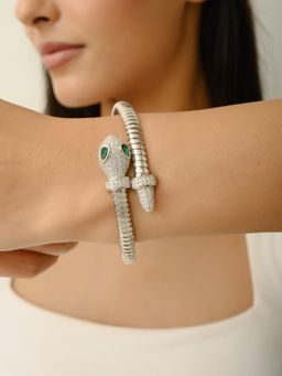 METALM - Unique Snake Pattern 925 Silver Open Kada In White Gold Finish