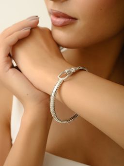METALM - Adjustable Cuff Bracelet In 925 Silver With Shimmering Cz Diamond Accents
