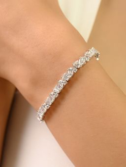 METALM - Zigzag Pattern Multi-Shaped Cz Diamond Tennis Bracelet In 925 Silver