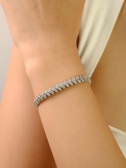 METALM - 925 Silver White Gold Tennis Bracelet Featuring Sparkling Round Cz Diamonds